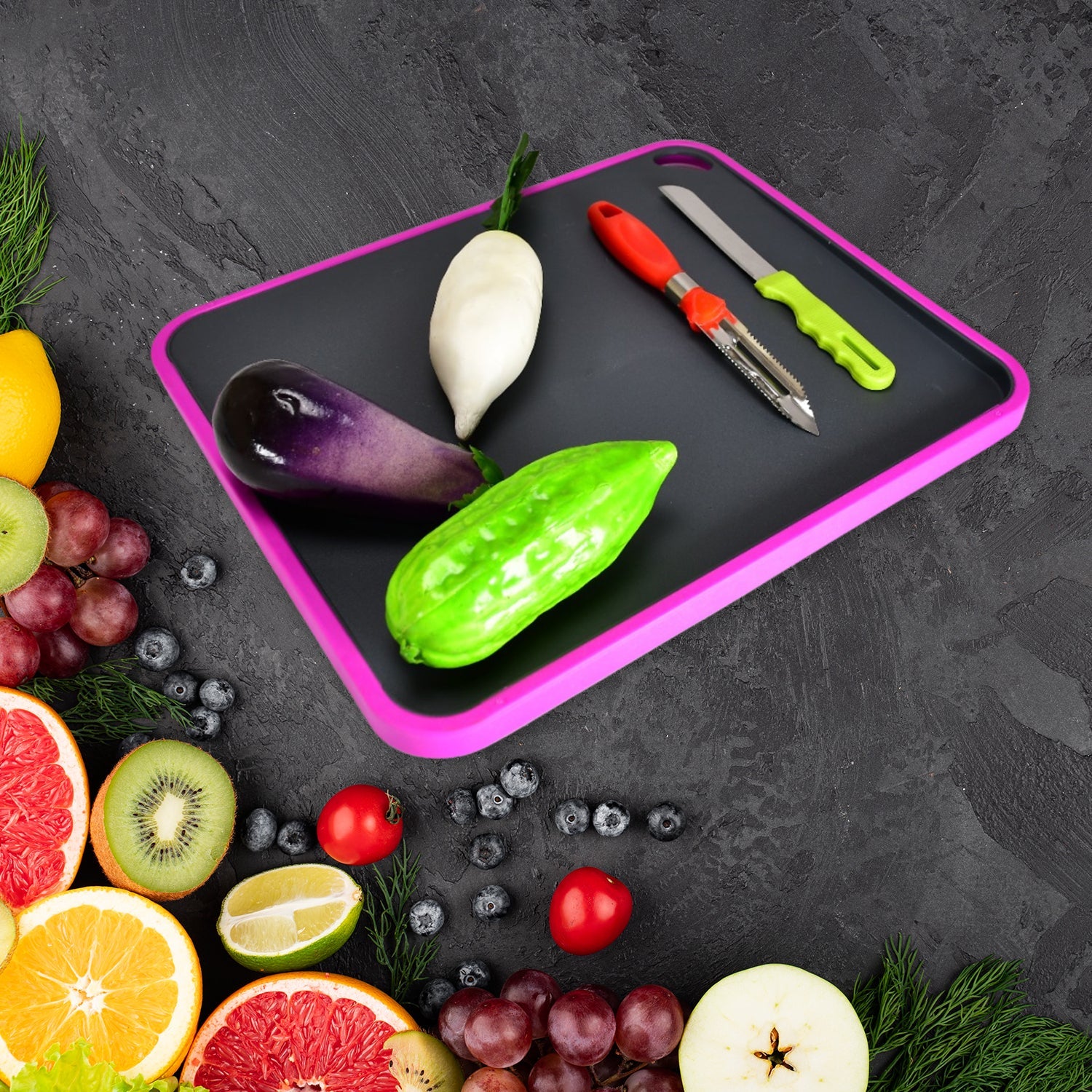 2462 Vegetables and Fruits Cutting Chopping Board Plastic Chopper Cutter Board Non-slip Antibacterial Surface with Extra Thickness DeoDap 2462 Vegetables and Fruits Cutting Chopping Board Plastic Chopper Cutter Board Non-slip Antibacterial Surface with Extra Thickness DeoDap